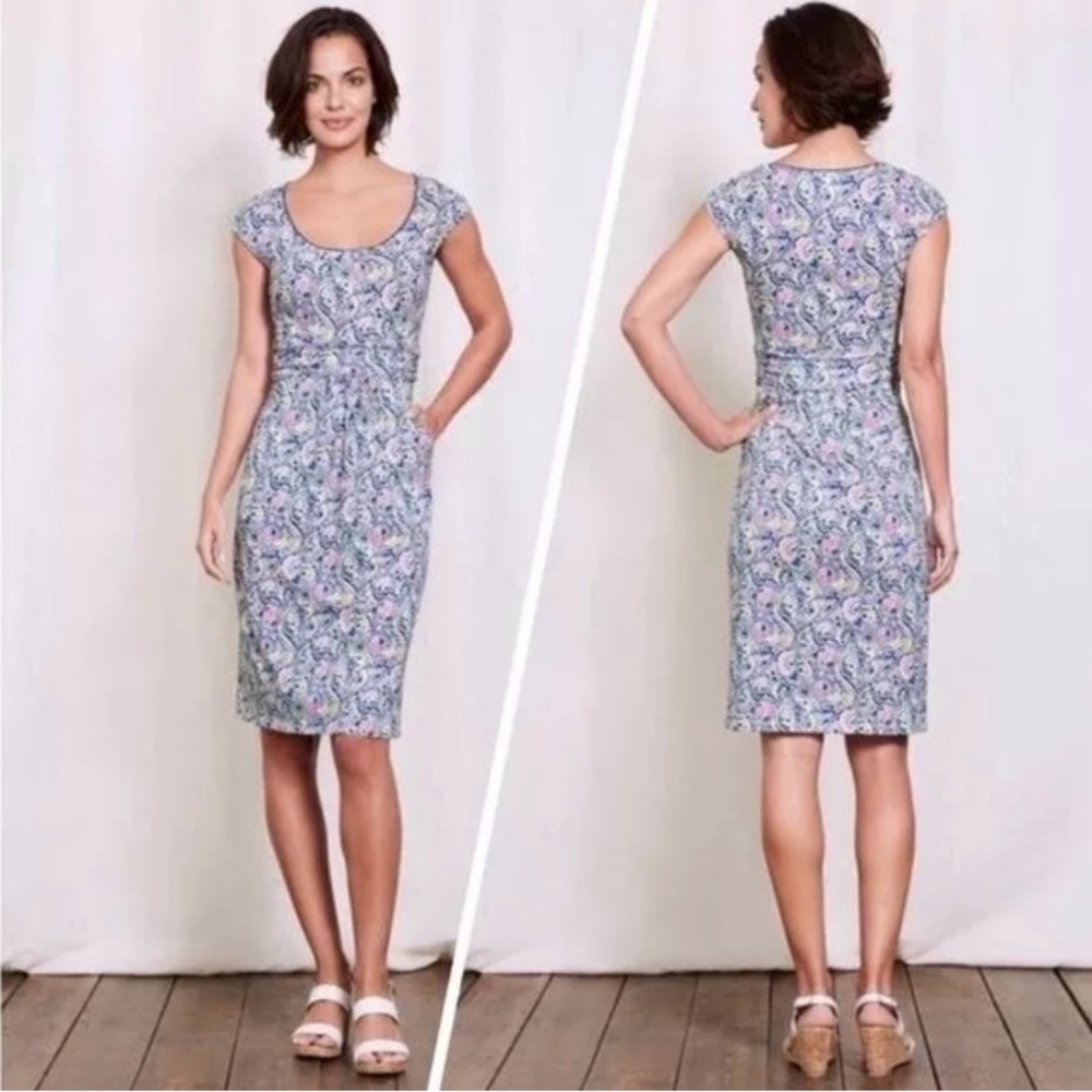 Boden Margot Paisley Floral Jersey Cap Sleeve Sheath Stretchy White Dress 2P